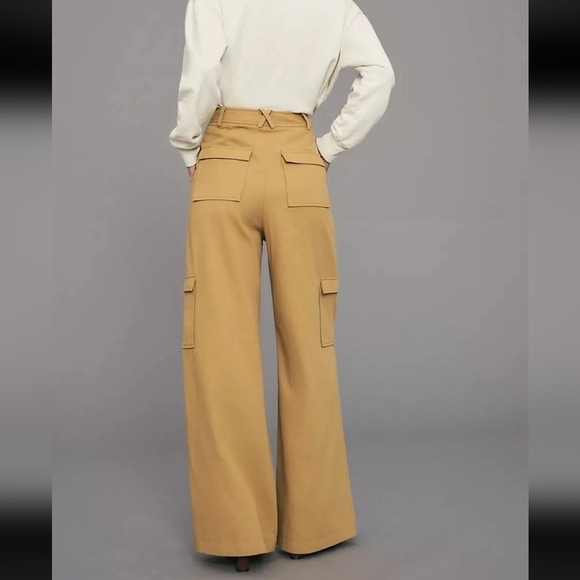 Anthropologie Avec Les Filles Pleated Wideleg Cargo Trousers Khaki NWOT - Picture 2 of 13
